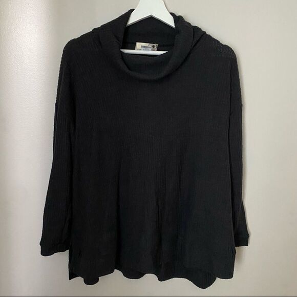 Everleigh Top Tunic Cowl Neck Black Soft Rib Knit Cozy Casual Long Sleeve - Picture 9 of 9